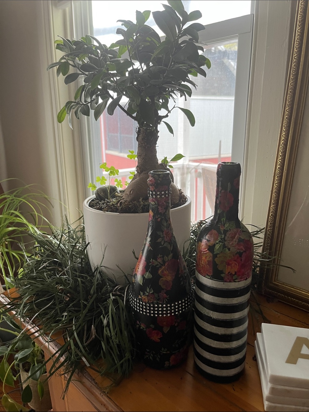 Decorative Black Floral and Striped Bottle Set - Home Accents